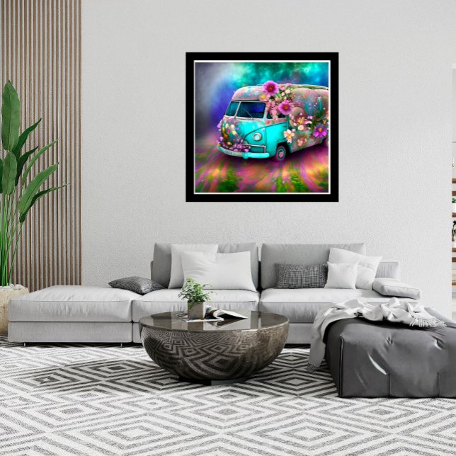 Cute old rosty Combi van blommor sjö 1970-talets h Poster (Skapare uppladdad)