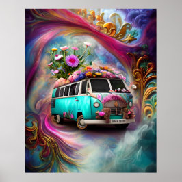 Cute old rosty Combi van med blommor 1970-talet 3 Poster
