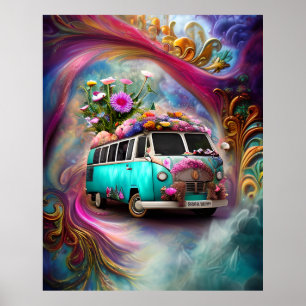 Cute old rosty Combi van med blommor 1970-talet 3 Poster
