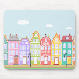 Cute Old Town Tecknad Houses Mousepad Musmatta