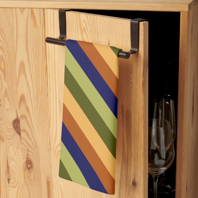 Cute Olive Sage Navy Rand Kitchen Towel Kökshandduk (Thirds Fold)