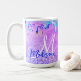 Cute ombre lila rosa glitter unicorn monogram kaffemugg