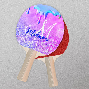 Cute ombre lila rosa glitter unicorn monogram pingisracket