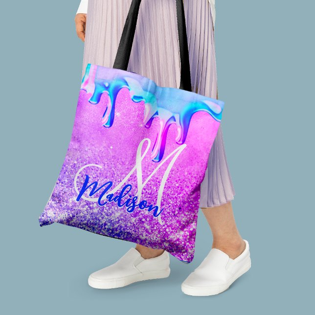Cute ombre lila rosa glitter unicorn monogram tygkasse (Skapare uppladdad)