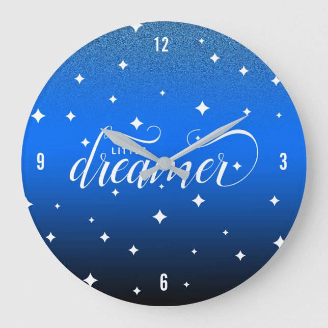 Cute Ombre Midnight Blue Starry Little Dreamer Stor Klocka (Framsida)