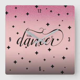 Cute Ombre Rosa Glitter Starry Tiny Dancer Fyrkantig Klocka