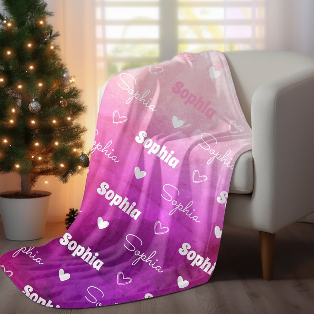Cute ombre-rosa som upprepar namn-personligen fleecefilt (Skapare uppladdad)