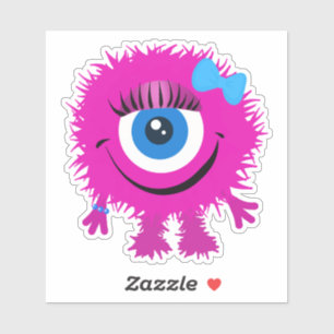 Cute One Eyed Rosa Fuzzy Monster 4 x 4 x 4 Klistermärken