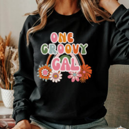 Cute One Groovy Gal Blommigt Regnbåge Retro Kvinno T Shirt