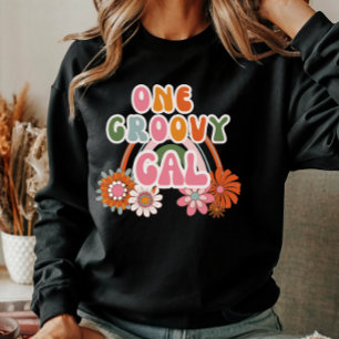 Cute One Groovy Gal Blommigt Regnbåge Retro Kvinno T Shirt