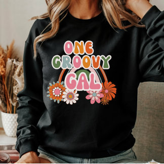 Cute One Groovy Gal Blommigt Regnbåge Retro Kvinno T Shirt