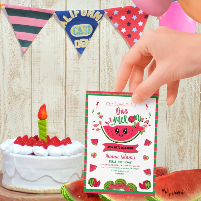 Cute One i Melon Girl's First Birthday Inbjudningar (Skapare uppladdad)