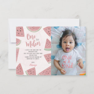 Cute One i Melon Watercolor Watermelon Birthday Tack Kort