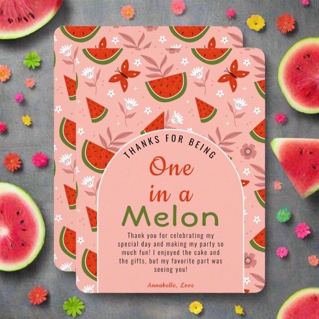 Cute One i Melon Watermelon Butterflies Flowers Tack Kort (Skapare uppladdad)