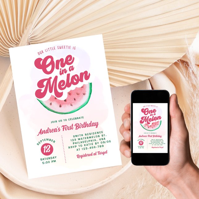 Cute One i Melon Watermelon Första födelsedag Inbjudningar (Skapare uppladdad)