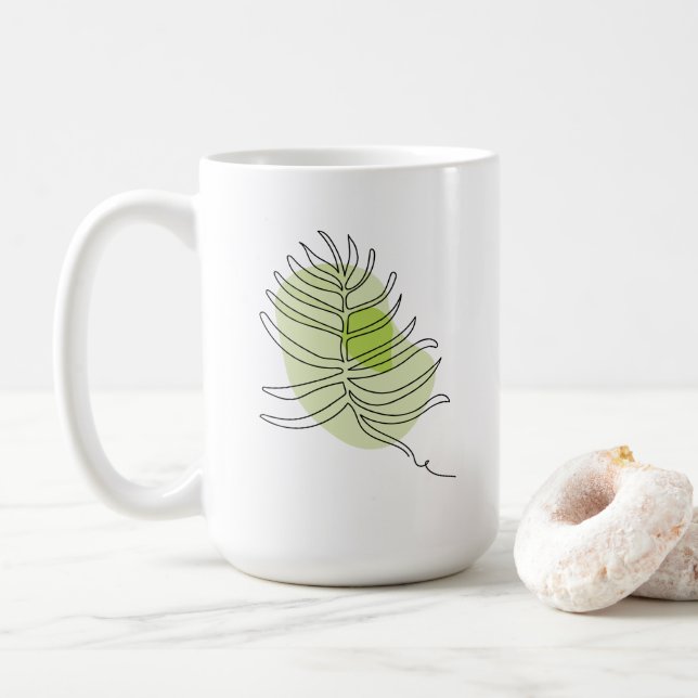 Cute one line art tropical enstaka foliage grönt kaffemugg (Med munk)