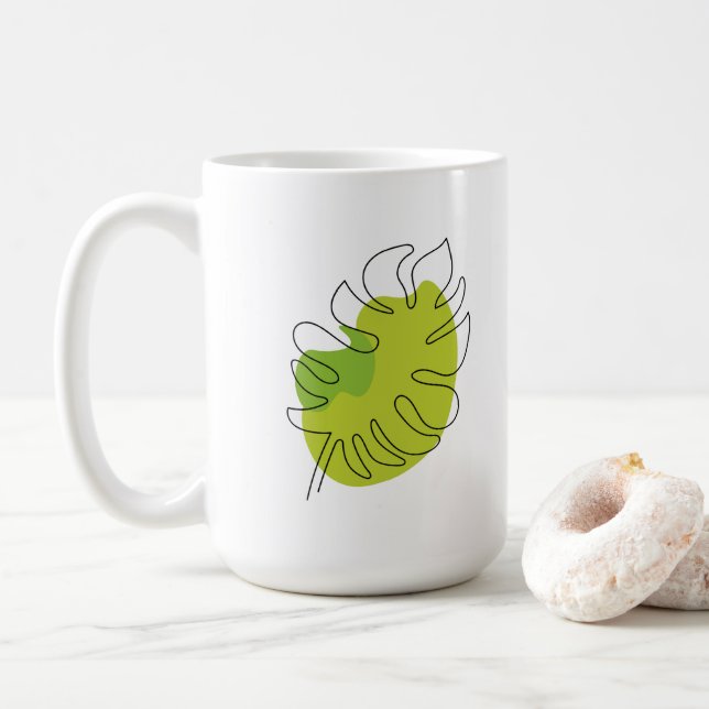 Cute one line art tropical enstaka foliage kaffemugg (Med munk)