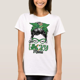 Cute One Lucky Mamma Messy Bun Lycklig St Patricks T Shirt