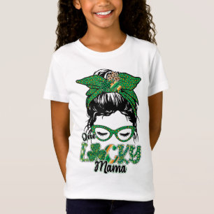 Cute One Lucky Mamma Messy Bun Lycklig St Patricks T Shirt