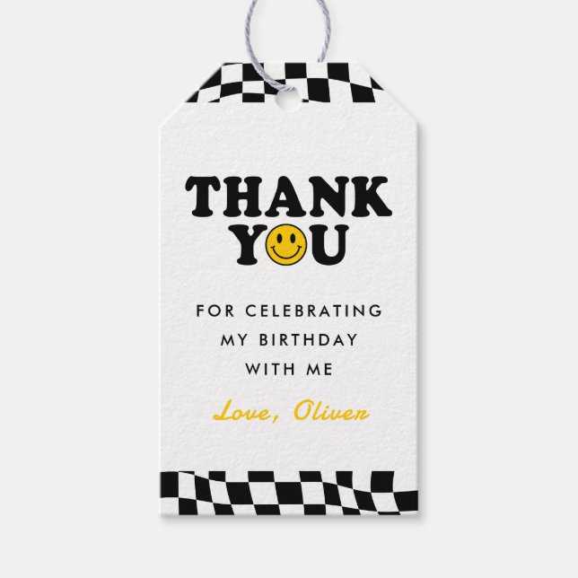 Cute One Lycklig Boy 1st Birday Tack Presentetikett (Framsidan)