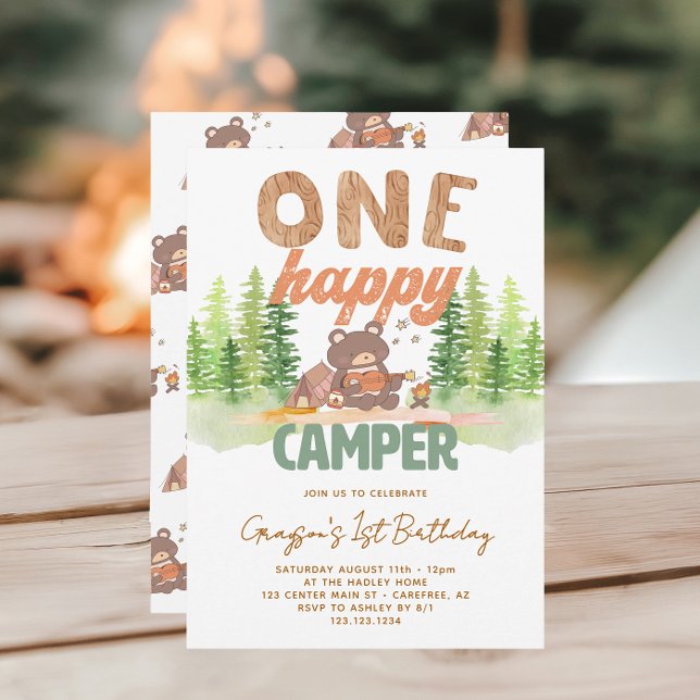 Cute One Lycklig Camper 1:a födelsedagsinbjudan Inbjudningar (Skapare uppladdad)