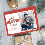 Cute One Photo Sleigh Rides jul Julkort<br><div class="desc">Den här designen har en vintage jul,  ett återtypografiskt skript,  med ett sött norrpolskt rentema,  en roligt sligh ride frimärke,  ett 1-foto,  ett rustiskt frimärke-tecken,  perfekt för familjefotografier,  en modern minimalistisk,  klassisk helgdag,  unik visuell design.</div>
