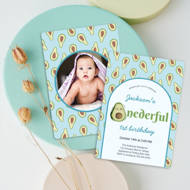 Cute Onederful Avocado 1:a födeldagen Party Inbjudningar (Cute Onederful Avocado 1st Birthday Party Invitation)