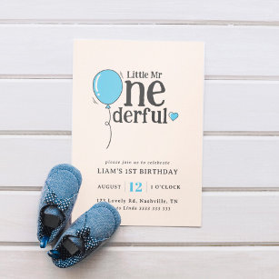 Cute Onederful Soft Blue Balloon 1:a födelsedagen Inbjudningar