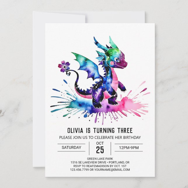 Cute Online Dragon Digital Girl Birthday Inbjudningar (Framsida)