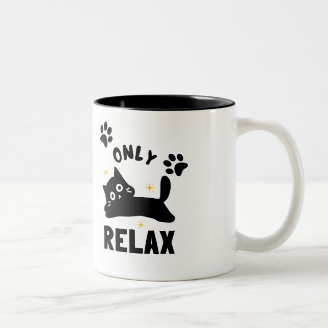 ​Cute "Only Relax" Cat Silhouette & Paw Prints Min Två-Tonad Mugg (Höger)