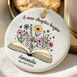 Cute open book flowers coworker retirement custom julgransprydnad keramik