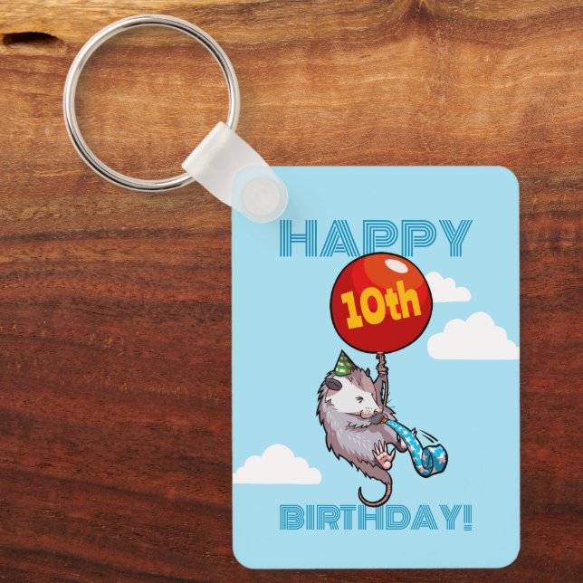 Cute Opossum Happy Birthday! Add The Age Balloon Nyckelring (Framsida)