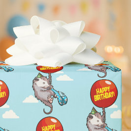 Cute Opossum Happy Birthday! Add Your Text Balloon Presentpapper