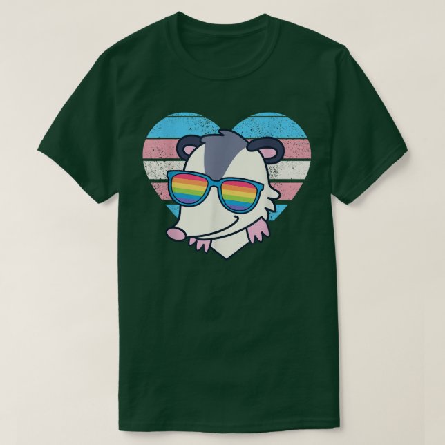 Cute Opossum Pride Trans Flagga Rainbow Sunglass L T Shirt (Design framsida)