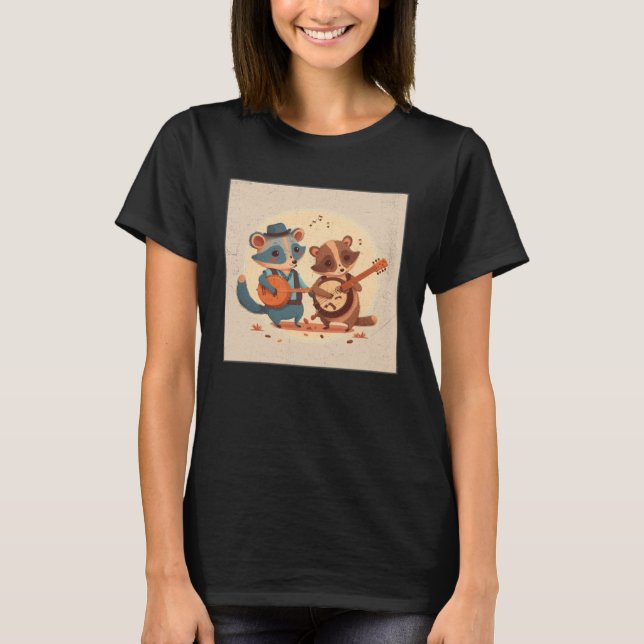 Cute Opposum Racoon Illustration Friends Instrumen T Shirt (Framsida)