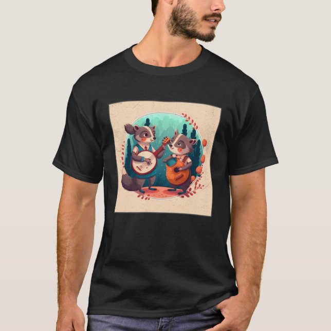 Cute Opposum Racoon Illustration Friends Instrumen T Shirt (Framsida)