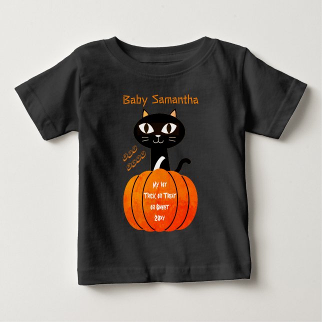 Cute Orange and Black Cat Pumpkin My 1st Halloween T Shirt (Framsida)
