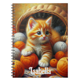Cute Orange and White Kitten Spelas in Yarn Anteckningsbok