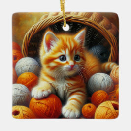 Cute Orange and White Kitten Spelas in Yarn Julgransprydnad Keramik
