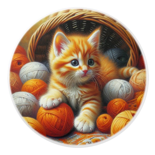 Cute Orange and White Kitten Spelas in Yarn Knopp (Framsidan)