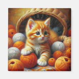 Cute Orange and White Kitten Spelas in Yarn Magnet