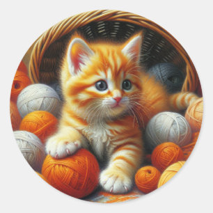 Cute Orange and White Kitten Spelas in Yarn Runt Klistermärke
