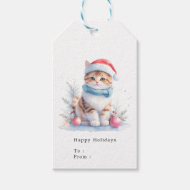Cute Orange and White Tabby Santa Cat Presentetikett