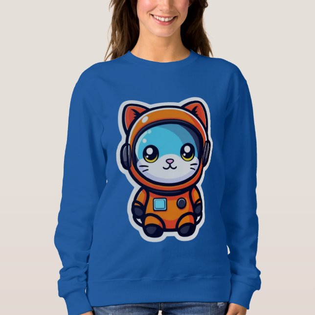Cute Orange Astronaut Cat Kawaii Space Kitty T Shirt (Framsida)