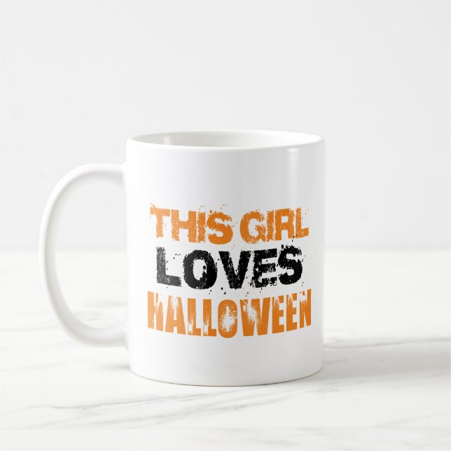 Cute Orange Black Den här tjejen Kärlek Halloween Kaffemugg (Vänster)