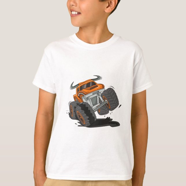 Cute Orange Black Monster Lastbil Kids' T Shirt (Framsida)