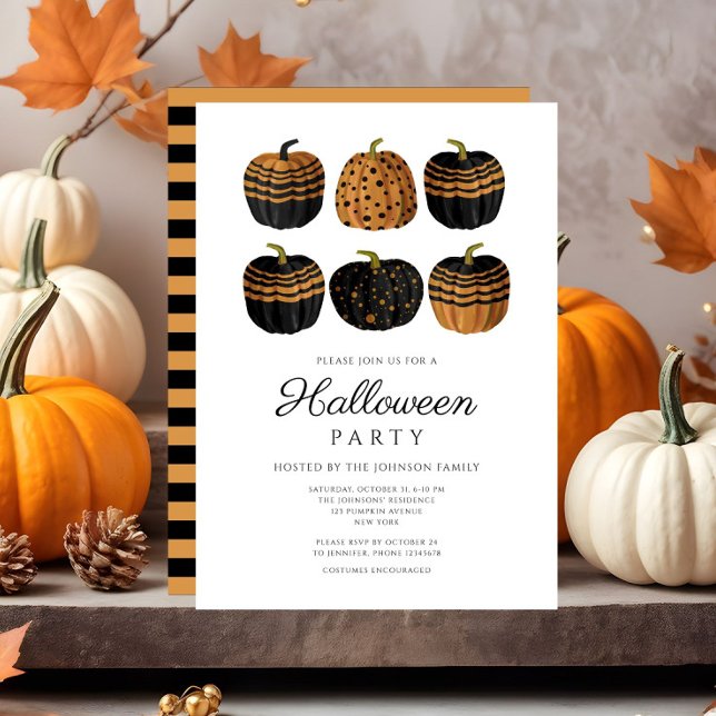Cute Orange Black Pumpkins Halloween Inbjudningar (Cute Orange Black Pumpkins Halloween Invitation)