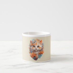Cute Orange Blommigt Kattunge Espressomugg