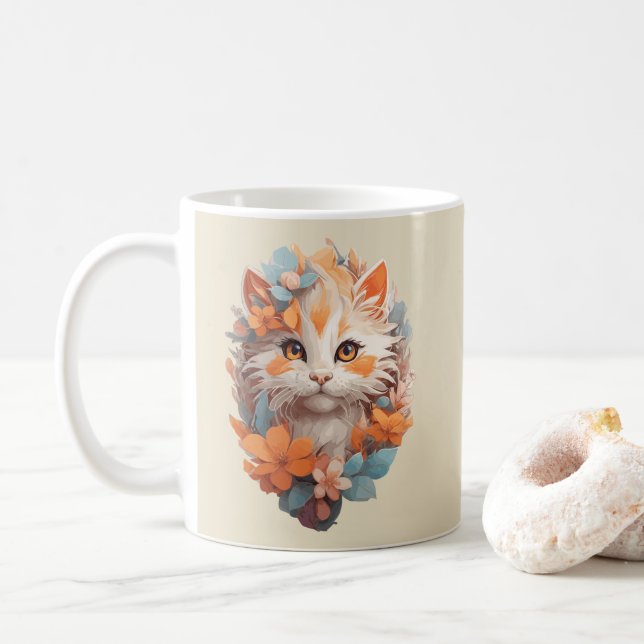 Cute Orange Blommigt Kattunge Kaffemugg (Med munk)