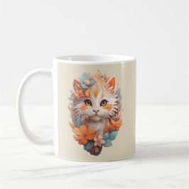 Cute Orange Blommigt Kattunge Kaffemugg